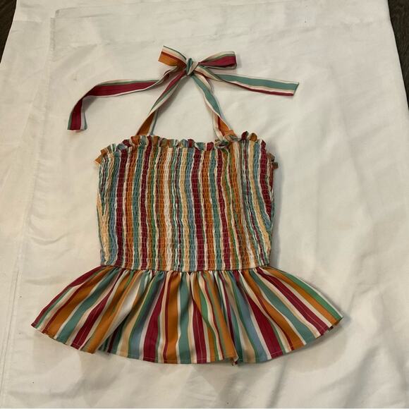 SHEIN Multi-Color Striped Halter Top M Dopamine Balletcore Boho Coquette Girl - Picture 7 of 8